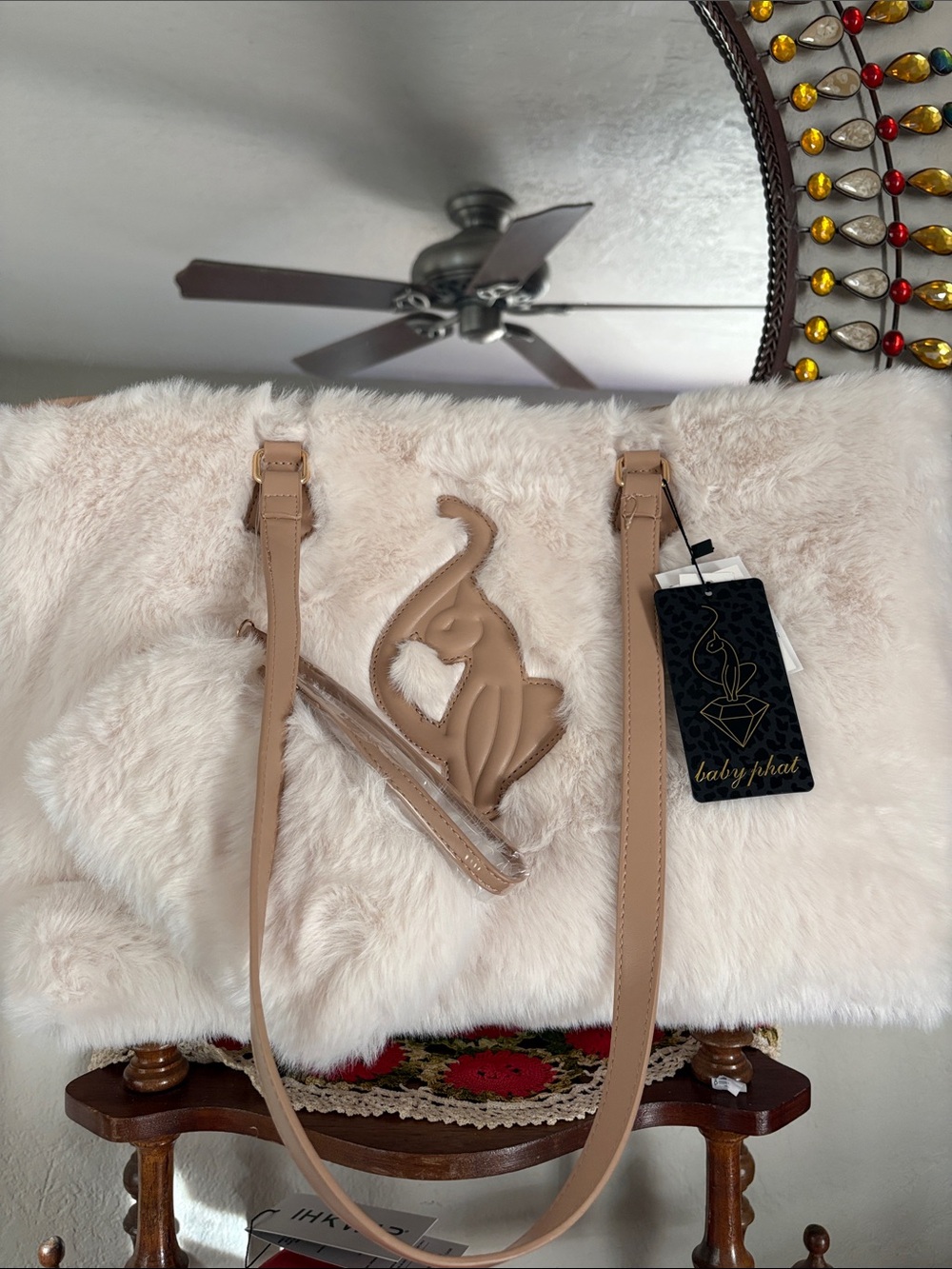 NWT Baby Phat Plush Faux Fur Tote w/Matching Pouch
